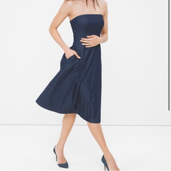 White House Black Market Dresses & Skirts - White House Black Market Strapless Navy Dress
